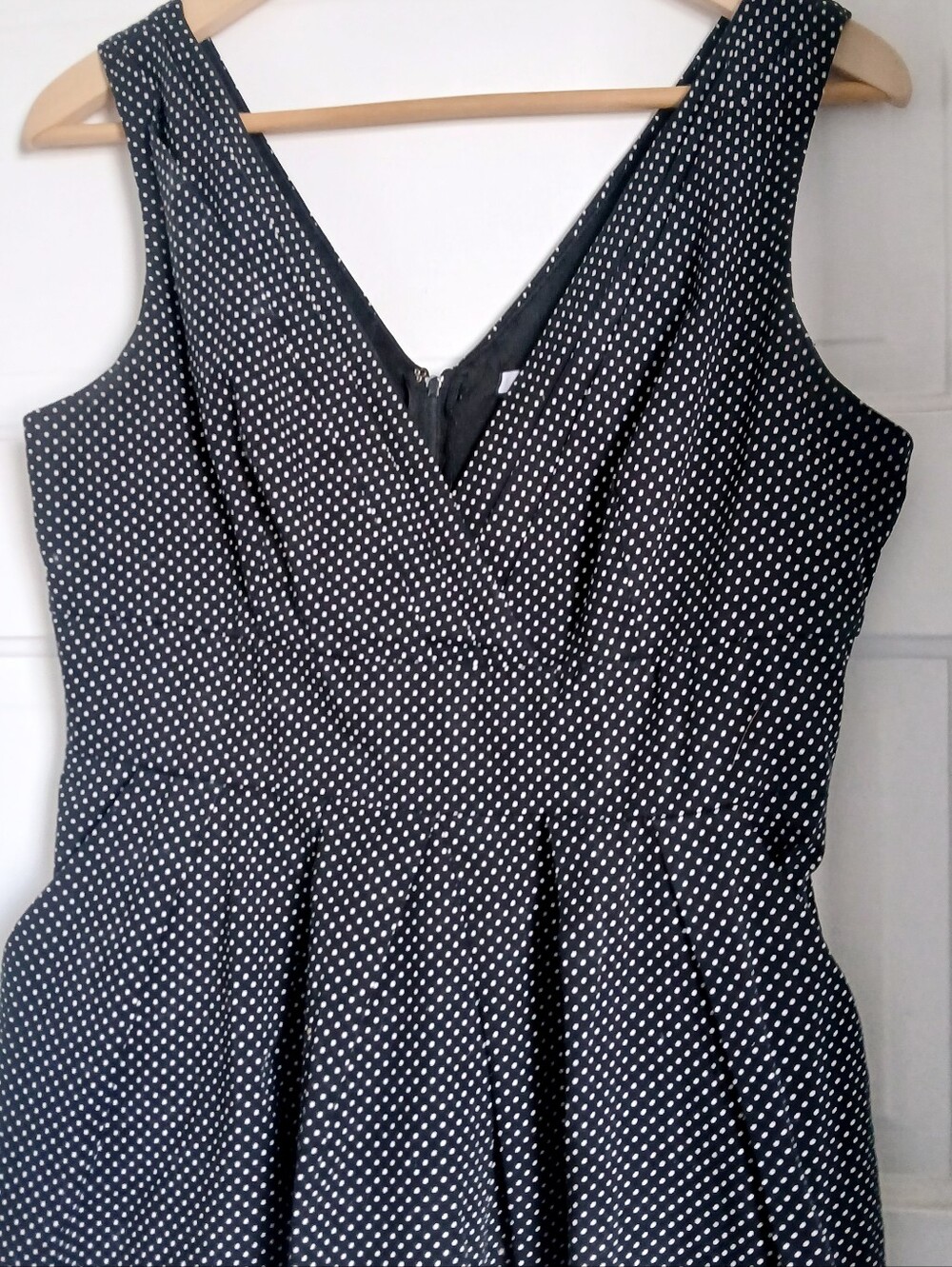Corey P Cocktail Mini Dress Black White Polka Dots Side Pockets Zip Back M/L